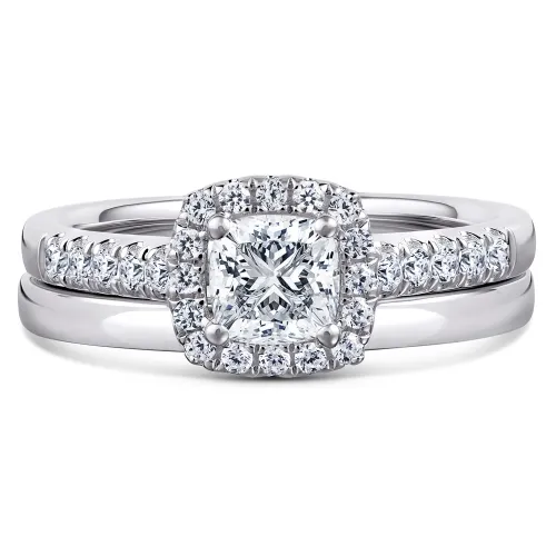 White Gold Cushion Diamond Bridal Set - White Floreana